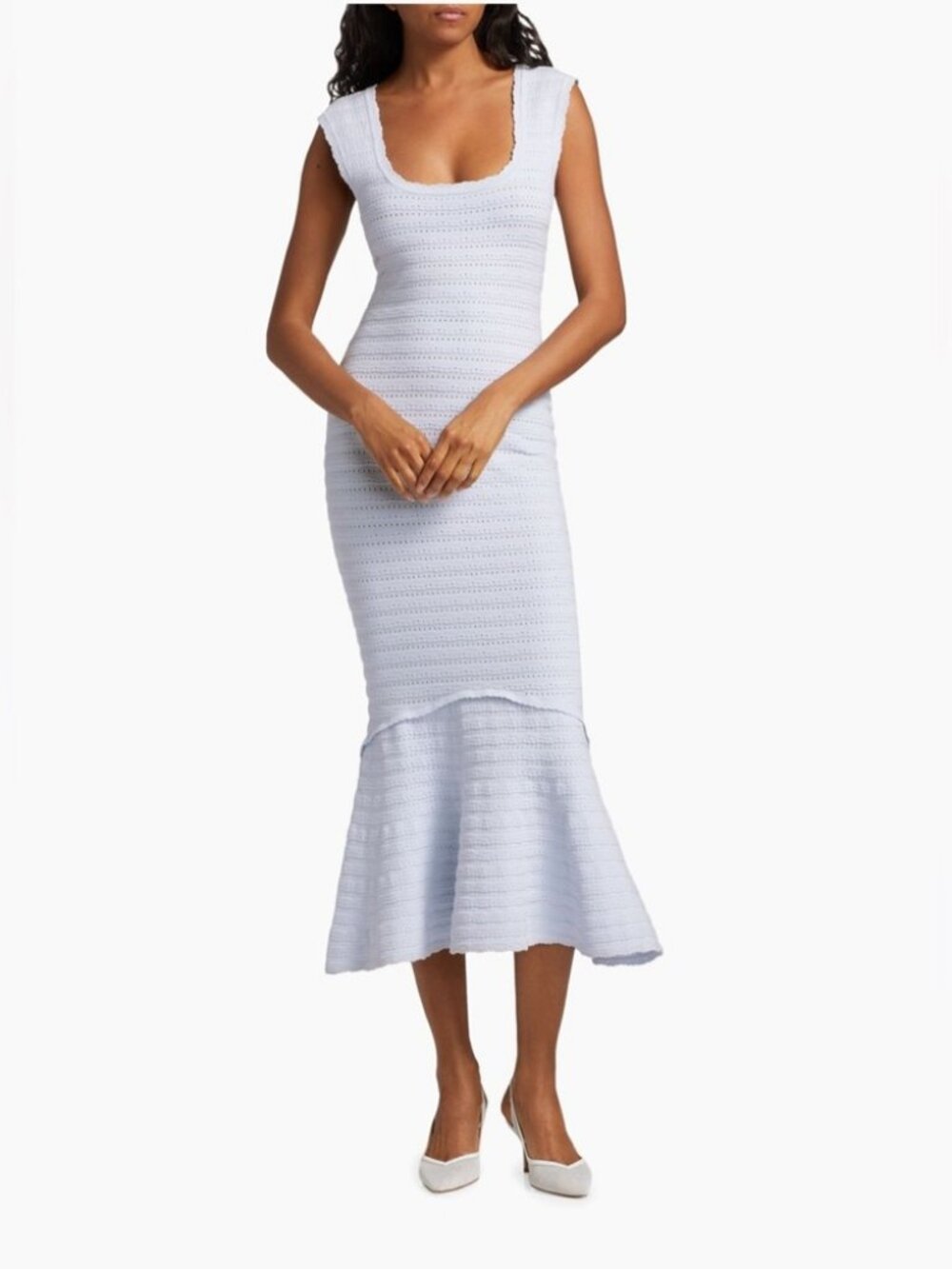 LoveShackFancy Leigh Knit Midi Dress in Morning Sky | Like New